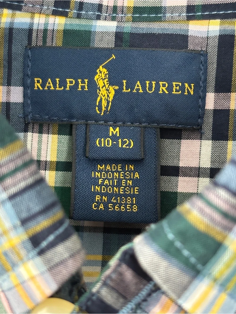 Boys Polo Ralph Lauren Plaid Button-Down Shirt in Green, Navy & Yellow